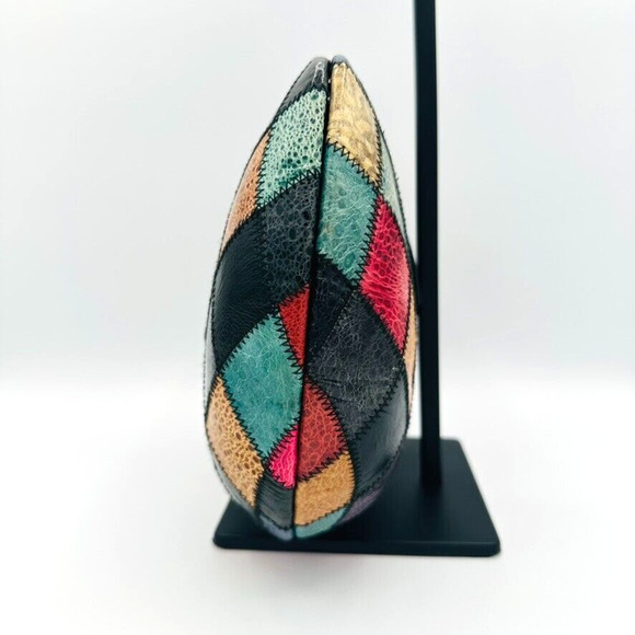 Vintage Harlequin Diamond Exotic Frog Skin Clutch Shoulder Bag 1970's Art Deco - Picture 4 of 10